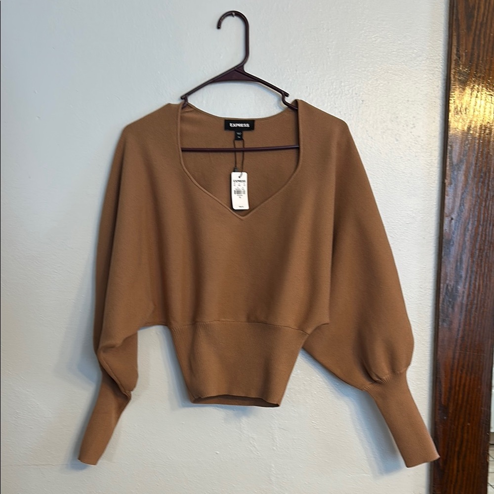 NWT - Express Cropped Balloon Sleeve Tan Sweater - size XS